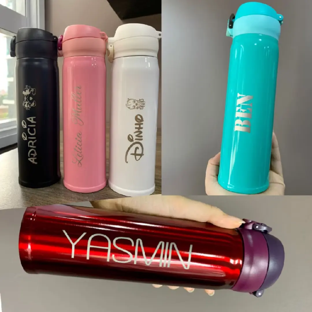 Kit 5 garrafas térmicas 400 ml — gravação a laser — foto 7