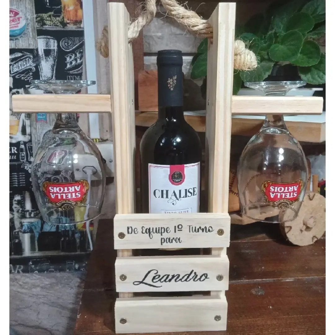 Porta-vinho/champagne madeira pallet — nome ou frase — foto 2