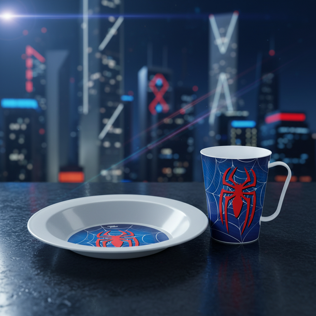 Kit caneca 430 ml + prato infantil aranha