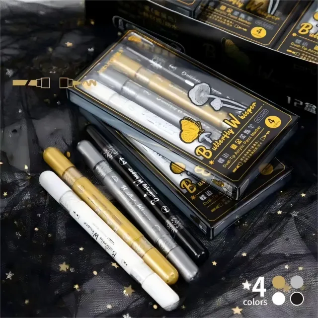 Kit 4 canetas permanentes acrílico ponta dupla