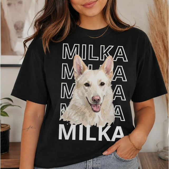 Camiseta 100% algodão com foto e nome do pet