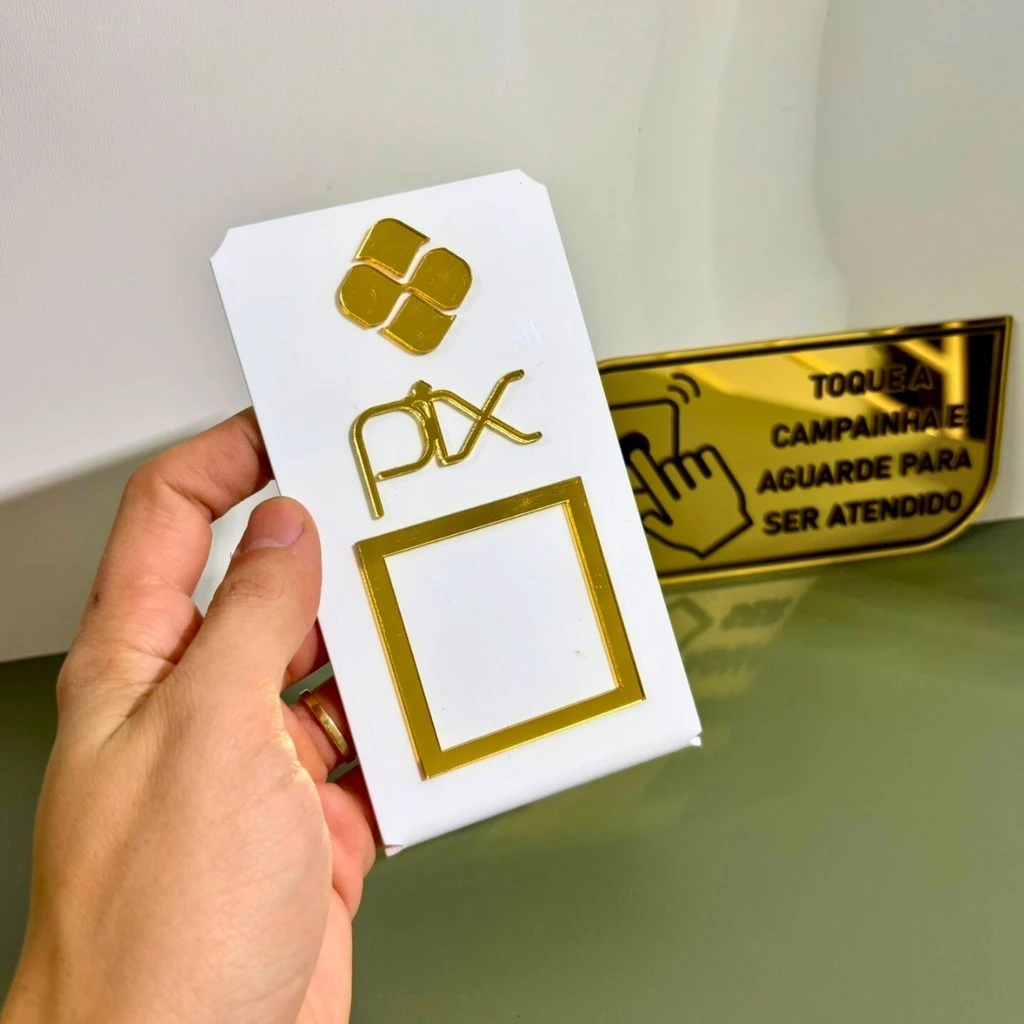 Kit placa PIX + campainha — acrílico espelhado