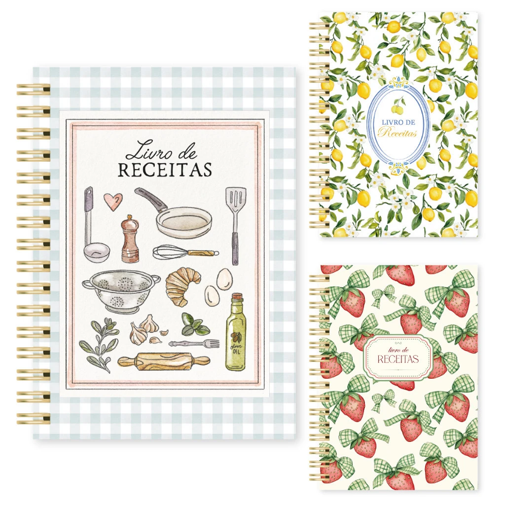 Livro de receitas capa dura 100 folhas — com nome
