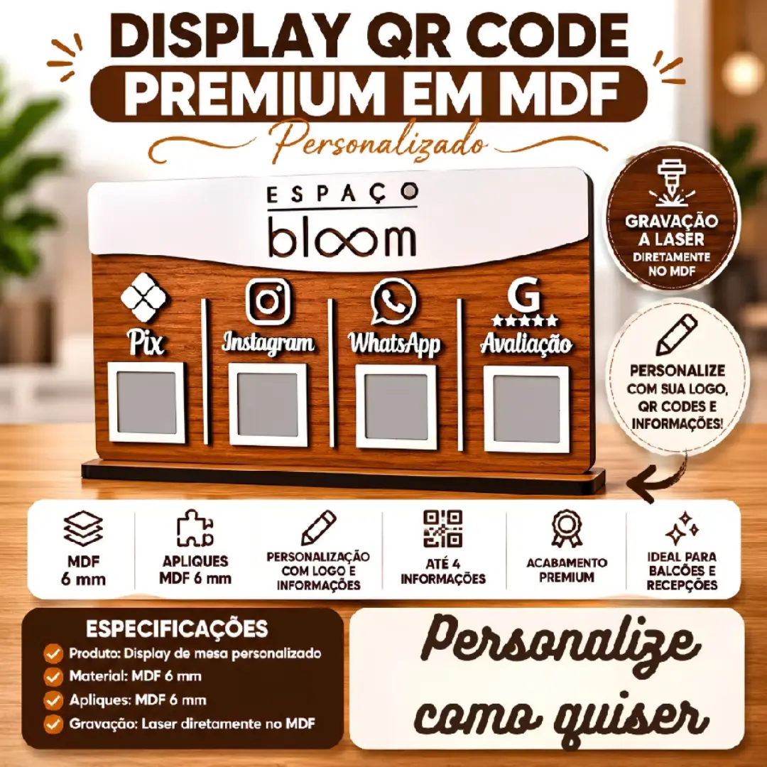 Display de mesa QR Code MDF — PIX e canais — foto 3