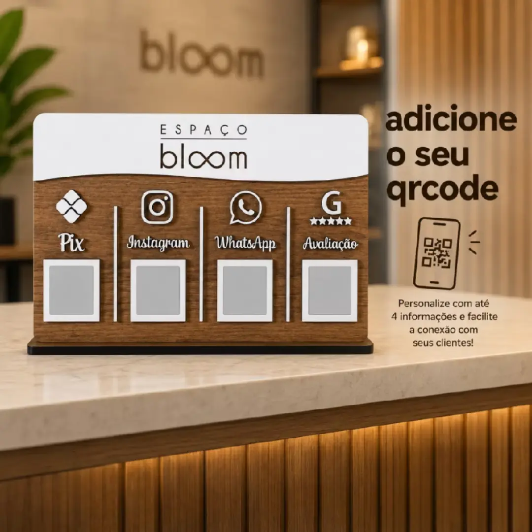 Display de mesa QR Code MDF — PIX e canais — foto 6