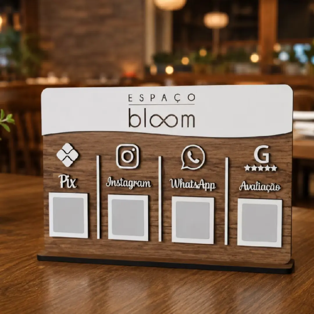 Display de mesa QR Code MDF — PIX e canais — foto 8