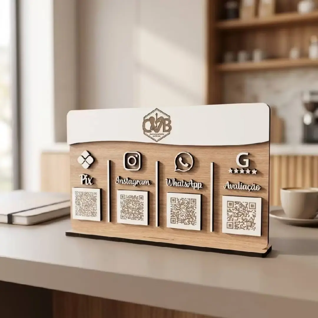 Display de mesa QR Code MDF — PIX e canais — foto 10