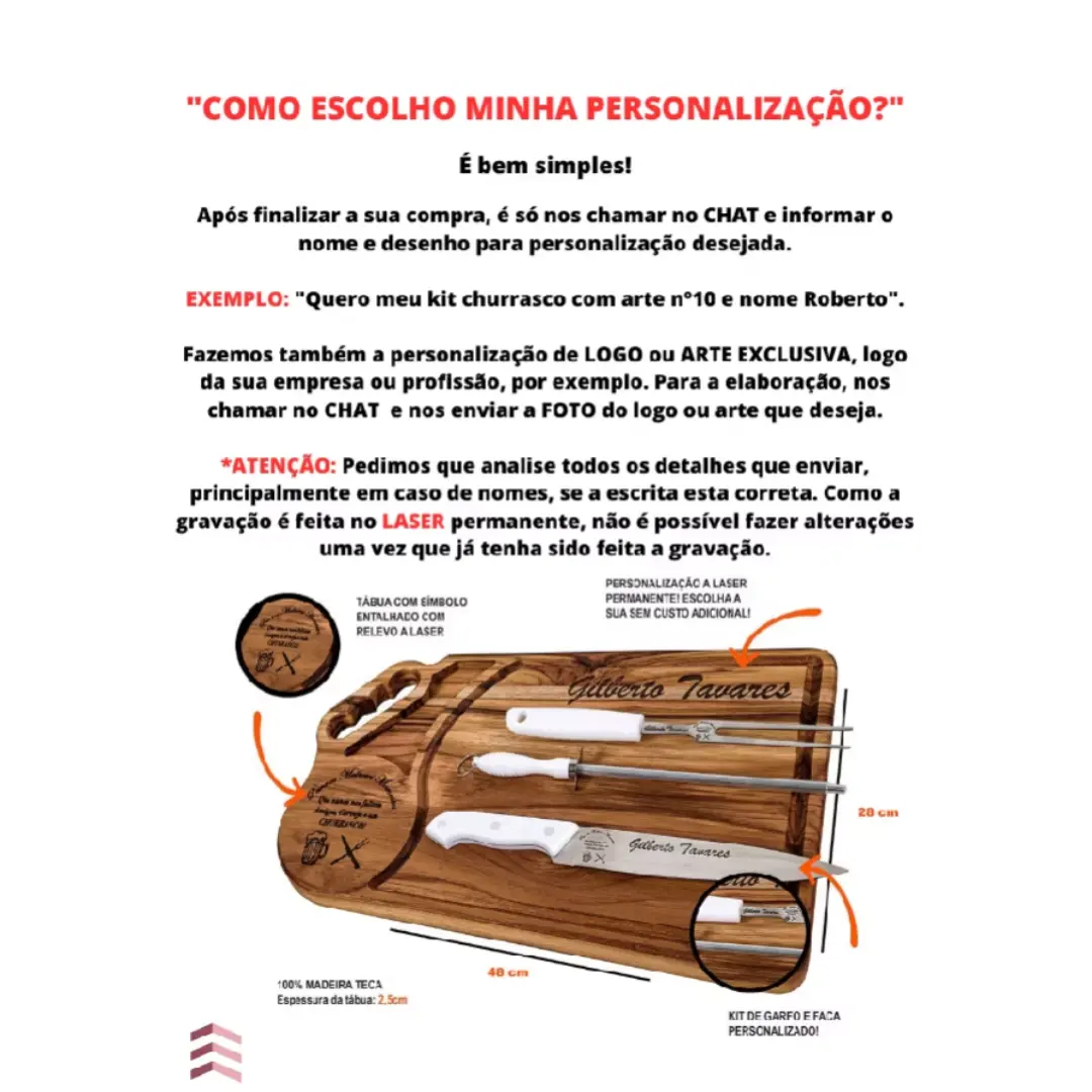 Kit churrasco madeira teca — time e nome — foto 4