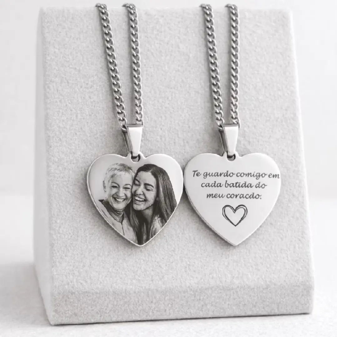 Colar pingente coração aço inox — personalizado — foto 4