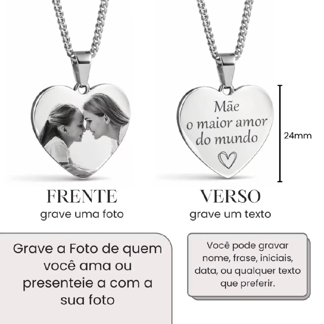 Colar pingente coração aço inox — personalizado — foto 5