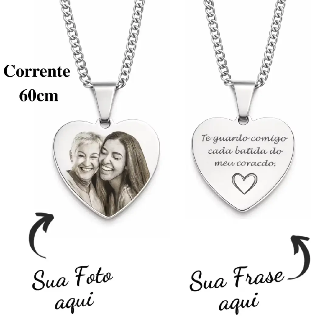 Colar pingente coração aço inox — personalizado — foto 13