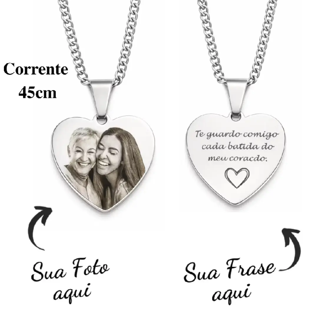 Colar pingente coração aço inox — personalizado — foto 14