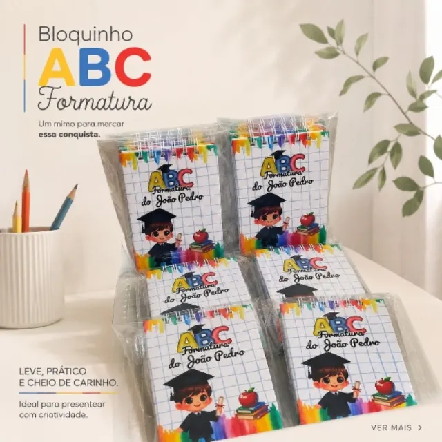 Bloco A6 formatura ABC — capa dura personalizada