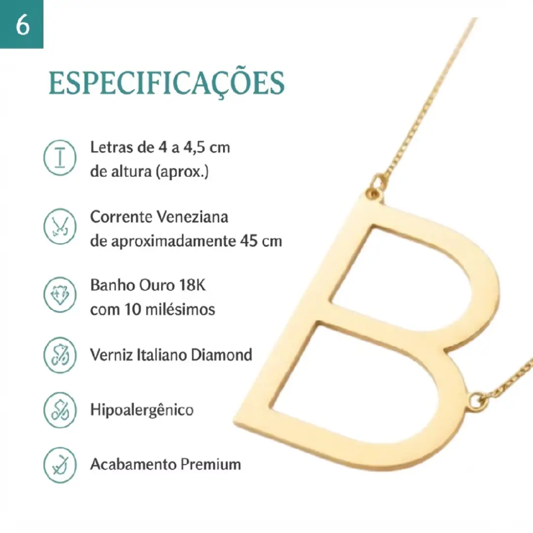 Colar personalizado de letra inicial grande transversal — foto 7