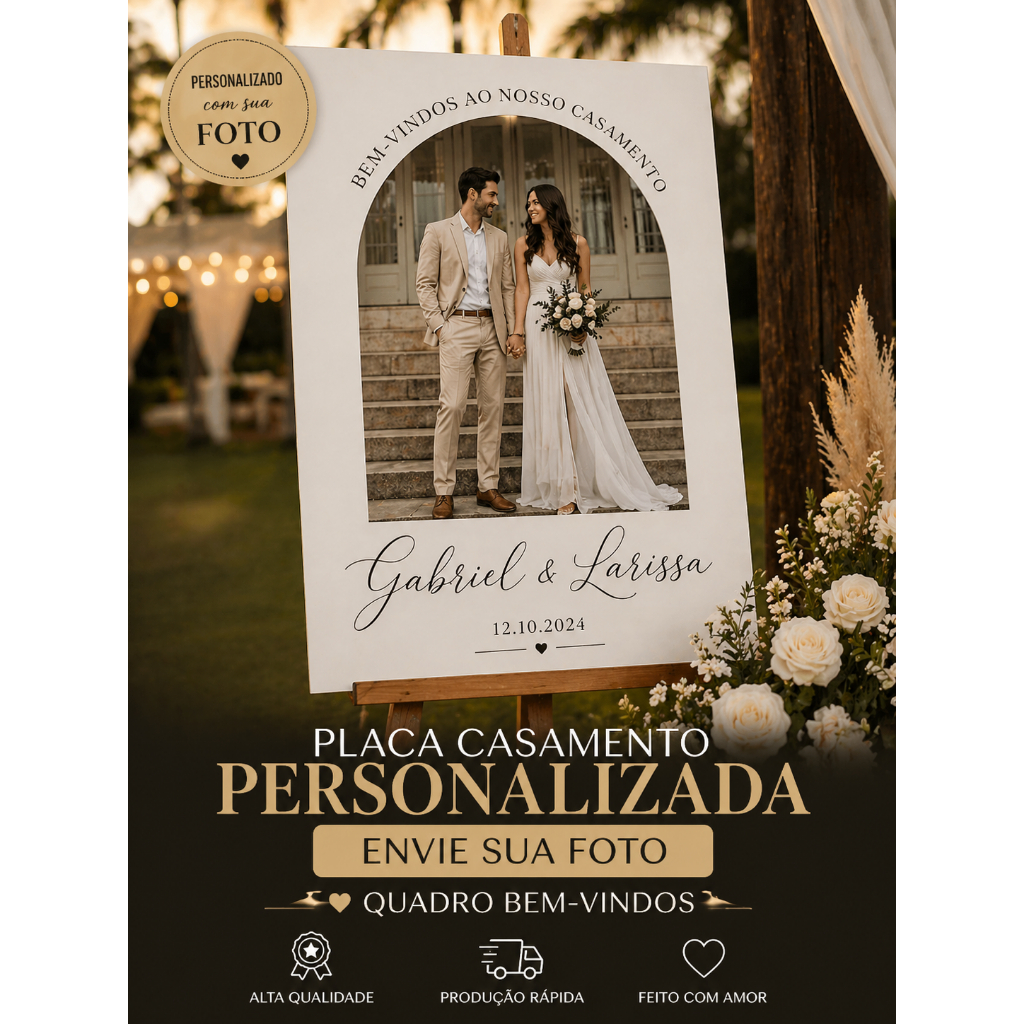 Placa bem-vindos casamento com foto — MDF 3 mm