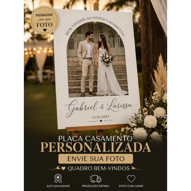 Placa bem-vindos casamento com foto — MDF 3 mm