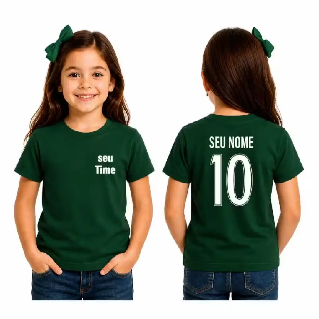 Camiseta infantil algodão — time, nome e número — foto 10