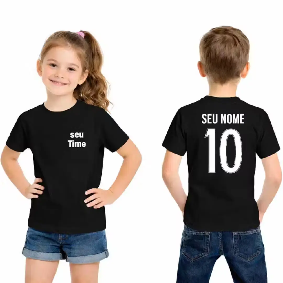 Camiseta infantil algodão — time, nome e número — foto 12