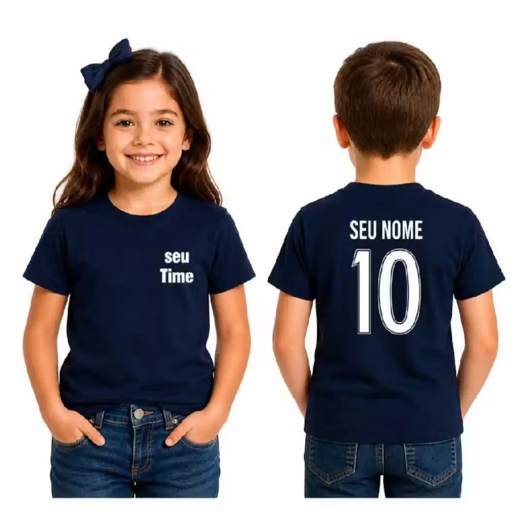 Camiseta infantil algodão — time, nome e número — foto 17