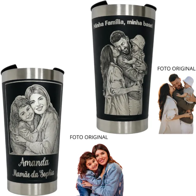 Copo térmico personalizado — foto e nome a laser