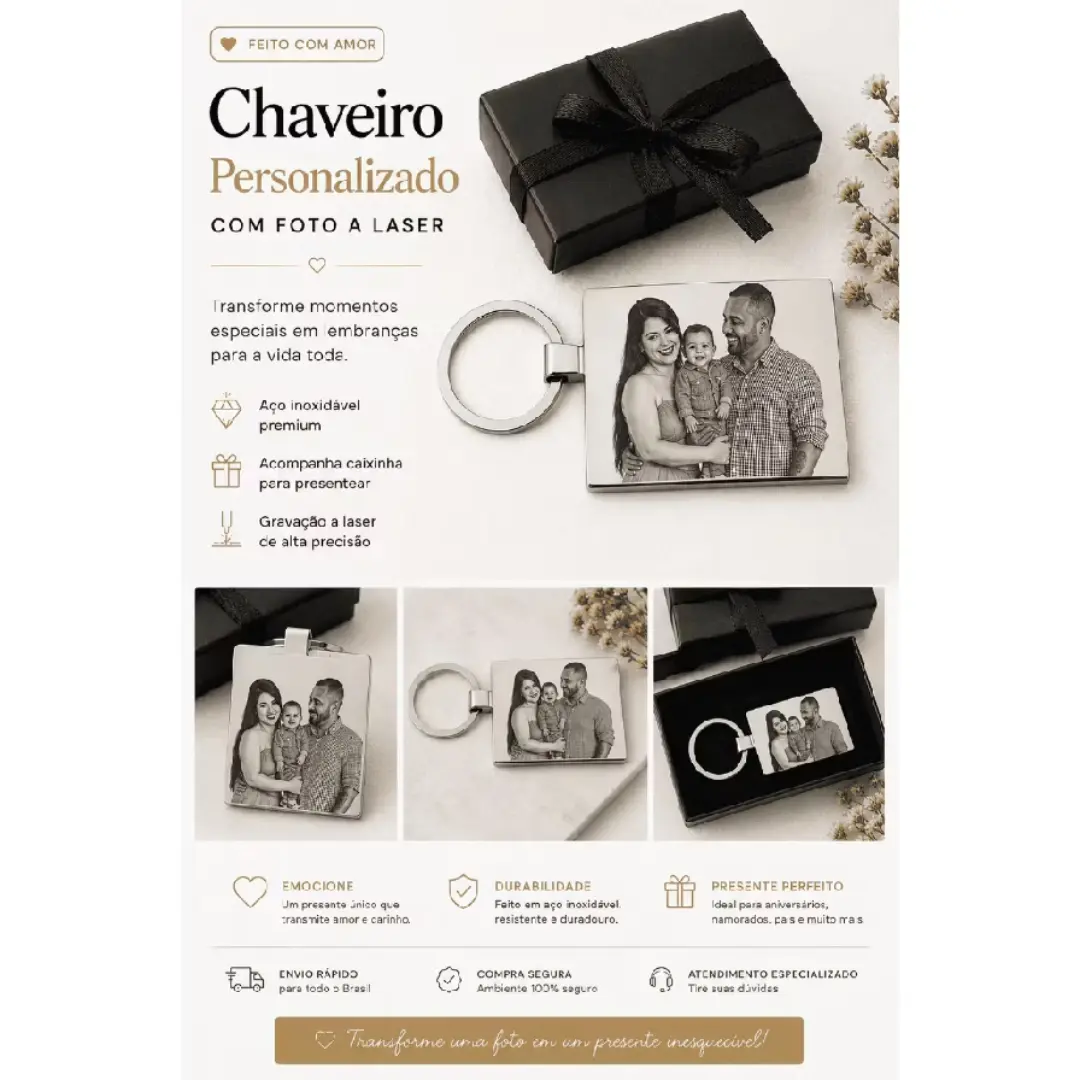 Chaveiro inox com foto a laser — ~4,1 cm — foto 3