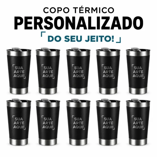 Kit 10 copos térmicos 473 ml — gravação a laser