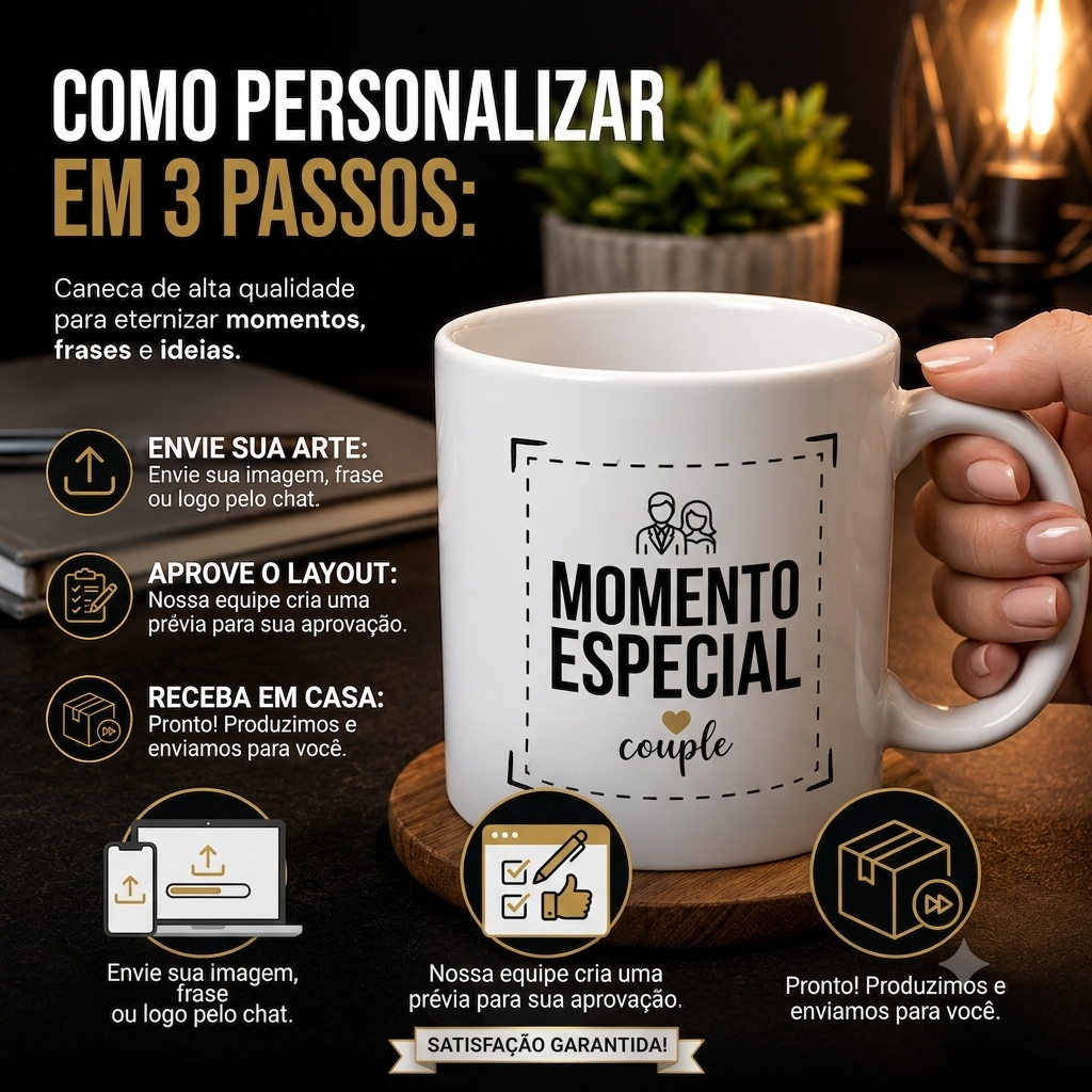 Caneca porcelana 325 ml — nome, foto ou frase