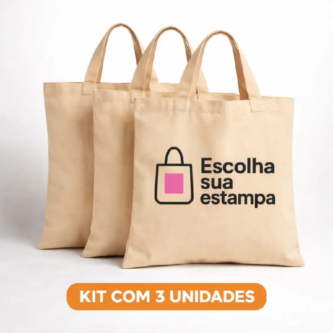 Kit 3 ecobags algodão cru 38×40 cm — sua estampa — foto 3