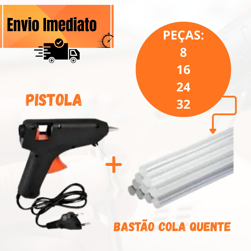 Pistola de cola quente bivolt + kit bastões 7 mm