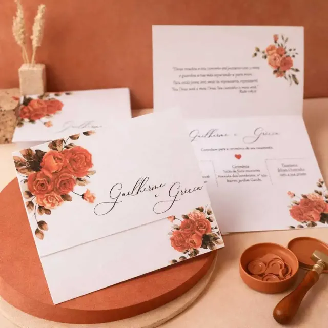 Convite de casamento floral terracota A5