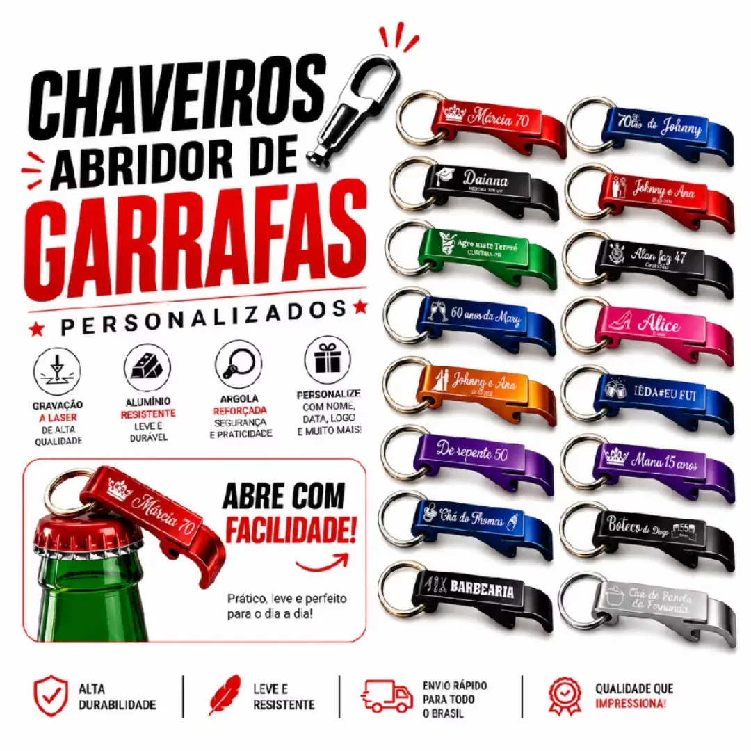 Kit chaveiros abridor personalizados — laser (até 60) — foto 4