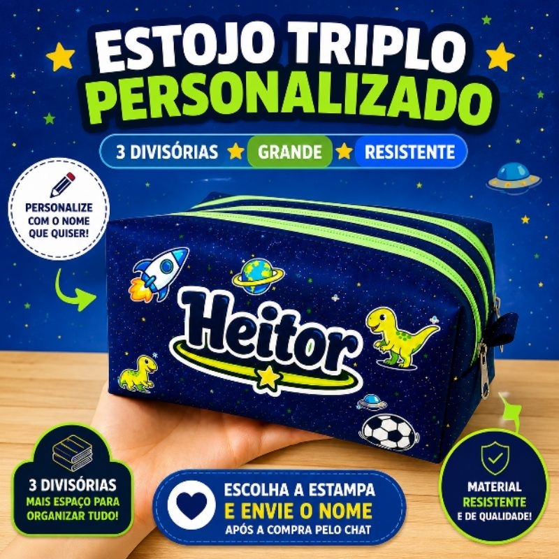 Estojo box triplo personalizado com nome