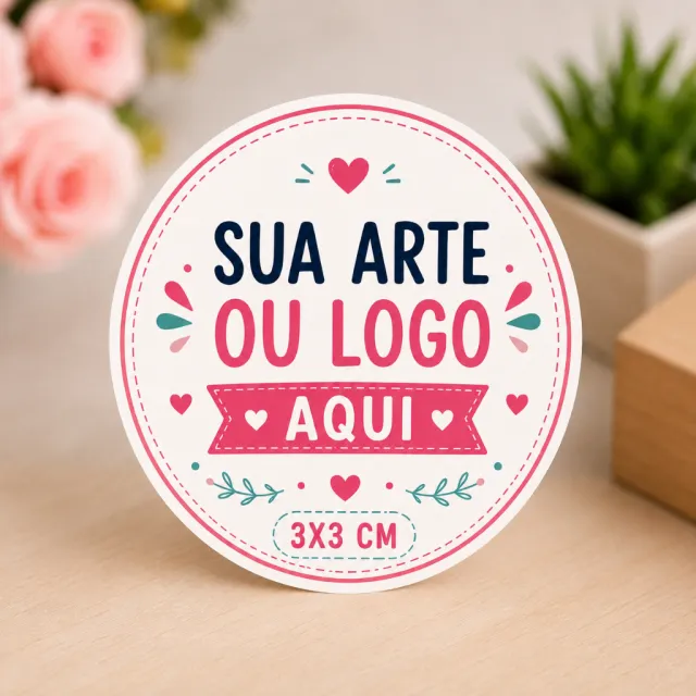 Adesivos 3×3 cm redondo/quadrado — logo embalagem