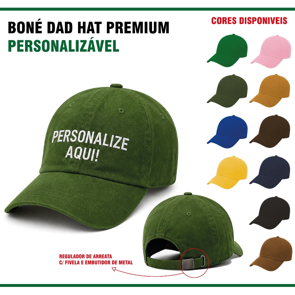 Boné Dad Hat — frase ou logo bordado