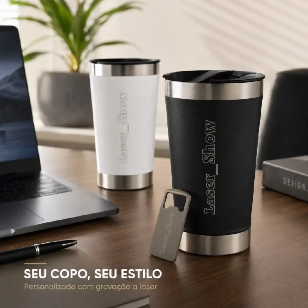 Copo térmico 473 ml — nome a laser + abridor — foto 3