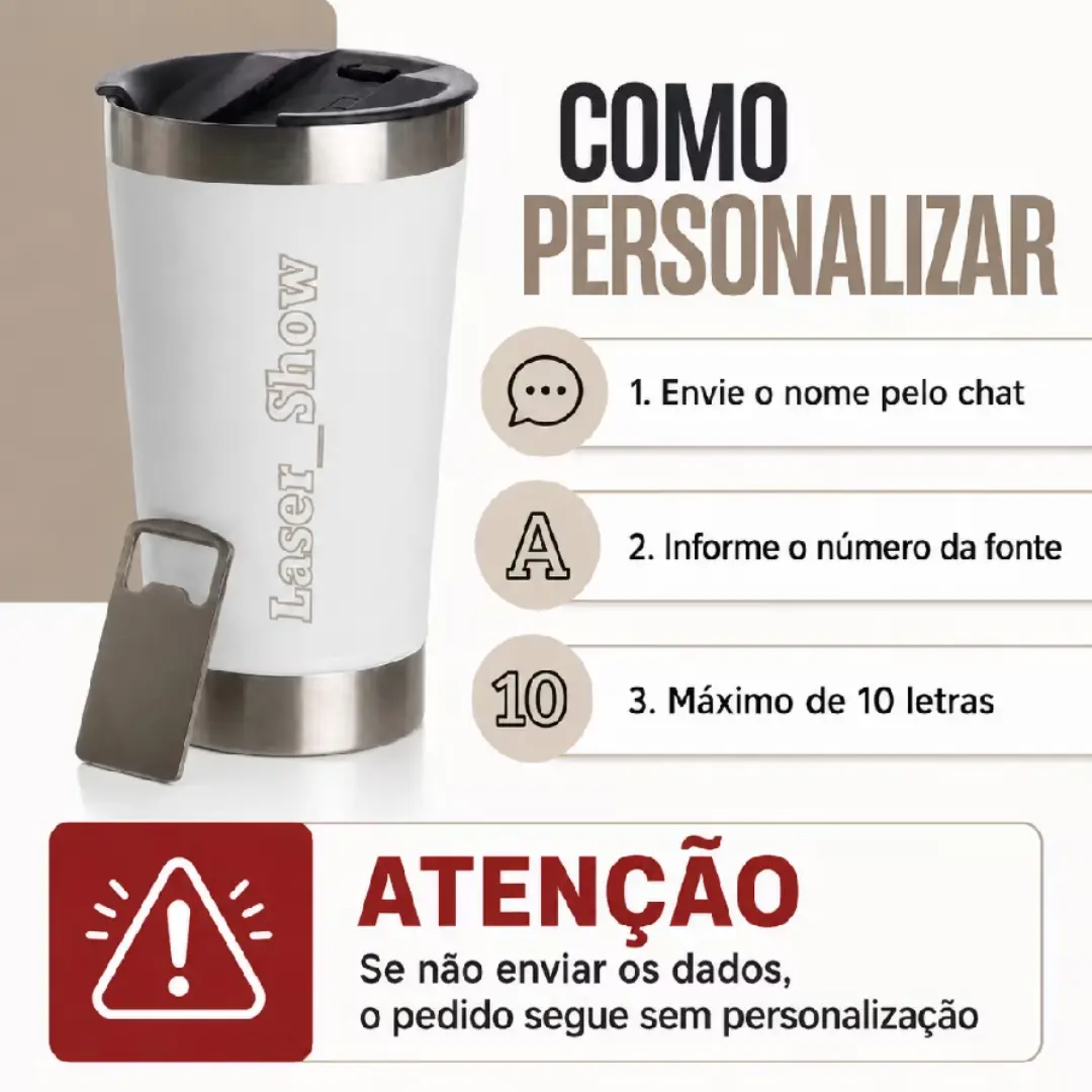 Copo térmico 473 ml — nome a laser + abridor — foto 6
