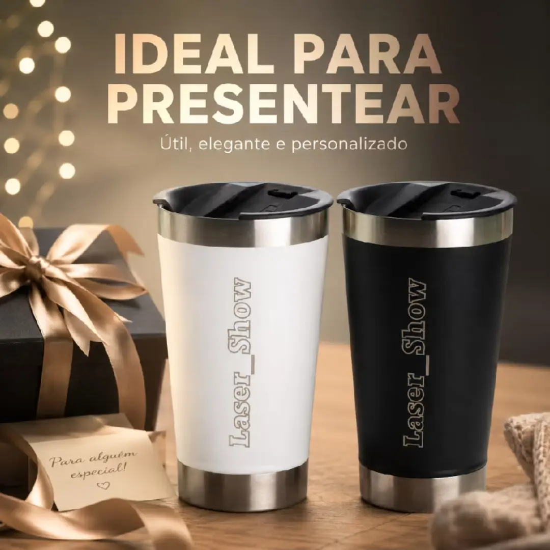 Copo térmico 473 ml — nome a laser + abridor — foto 9